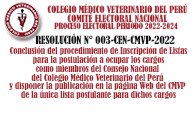 PROCESO ELECTORAL PERIODO 2022-2024 – RESOLUCIÓN N° 003-CEN-CMVP-2022